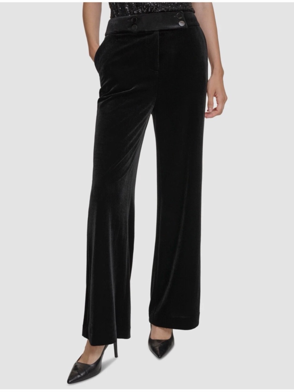 NWT Calvin Klein Women's Black Velvet High-Rise Wide-Leg Whitney Pants Size 4